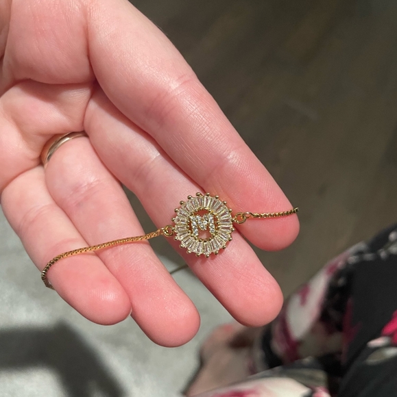 Initial M micro pave cubic zircon 18k gold plated letter charm bracelet - Picture 2 of 2